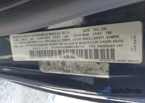 2008 Volkswagen New Beetle S z USA, uszkodzony, nr VIN 3VWPW31C88M518712